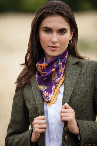 Grouse Misconduct Aubergine & Gold Country Shooting Medium Square Silk Scarf