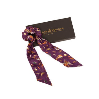 Clare Haggas Grouse Misconduct Aubergine Long Tail Silk Scrunchie
