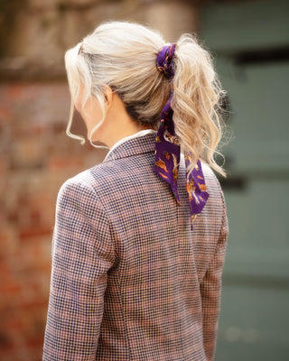 Clare Haggas Grouse Misconduct Aubergine Long Tail Silk Scrunchie