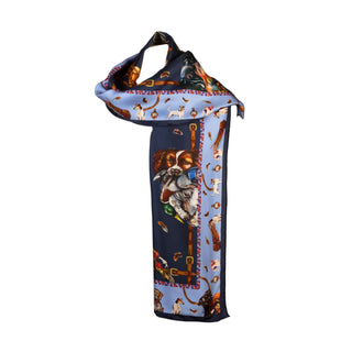 Clare Haggas Here Come The Boys Hunting Dog Navy & Cobalt Classic Silk Scarf