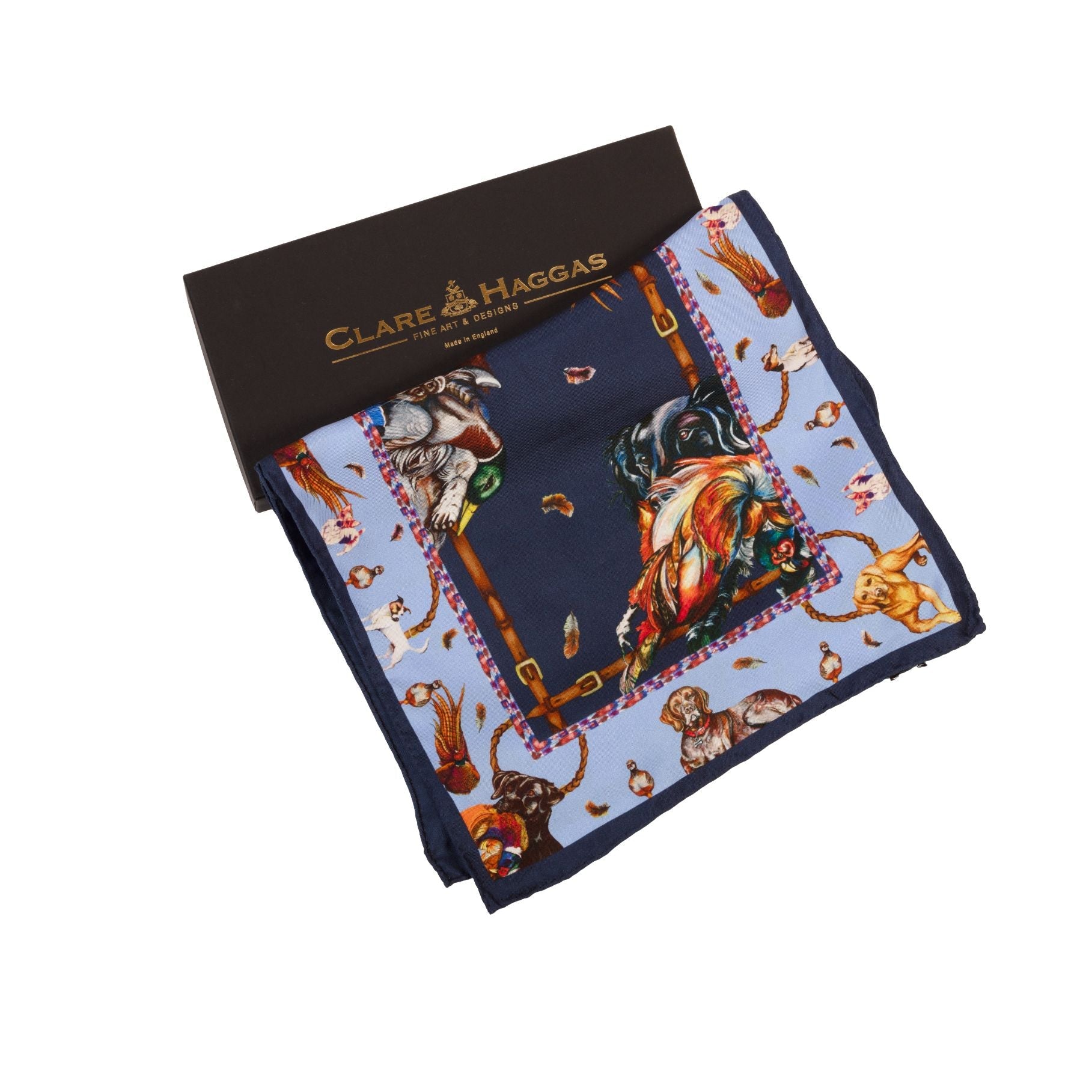 Clare Haggas It's a Dog's Life Navy & Cobalt Narrow Silk Scarf