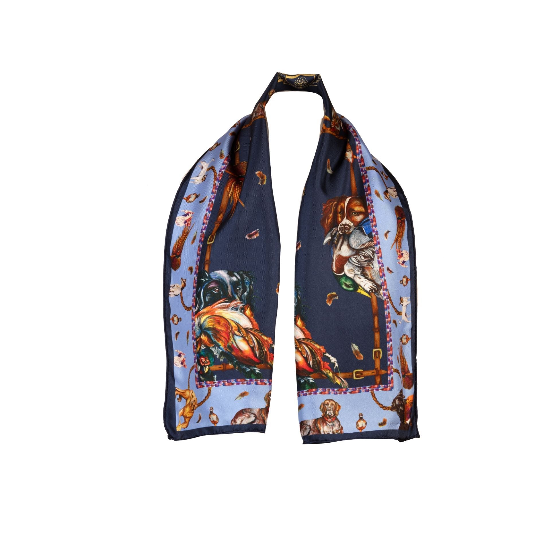Clare Haggas It's a Dog's Life Navy & Cobalt Narrow Silk Scarf