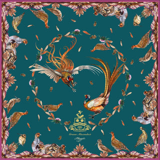 Grouse Misconduct Teal & Aubergine Country Shooting Large Square Silk Scarf