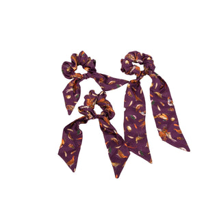 Clare Haggas Grouse Misconduct Aubergine Short Tail Silk Scrunchie