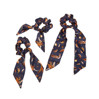 Clare Haggas Grouse Misconduct Navy Long Tail Silk Scrunchie