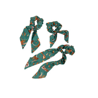 Clare Haggas Grouse Misconduct Teal Long Tail Silk Scrunchie