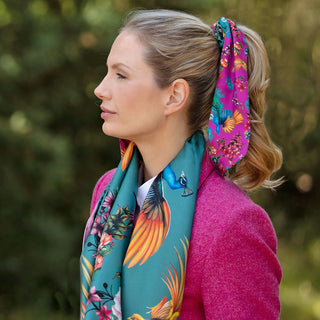 Airs & Graces Magenta & Willow Long Tail Silk Scrunchie