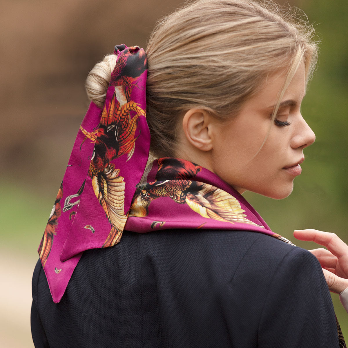 Clare Haggas Best In Show Magenta Gold Classic Silk Scarf