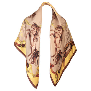 Hold Your Horses Toffee & Gold Large Square Silk Scarf