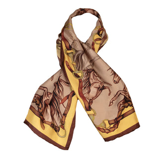 Hold Your Horses Toffee & Gold Narrow Silk Scarf