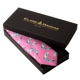 Clare Haggas Catch and Release Salmon Pink Silk Tie