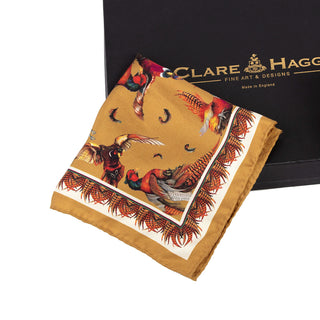 Clare Haggas Turf War Gold Silk Pocket Square