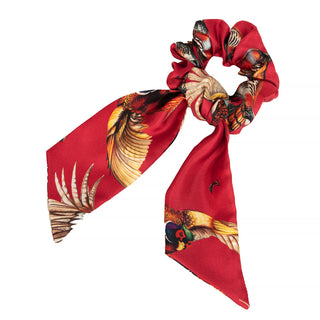 Game Bird Red Medium Tail Silk Scrunchie