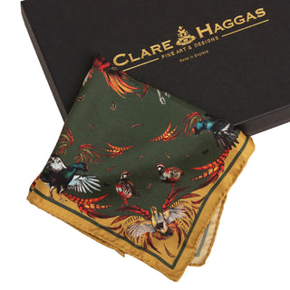 Clare Haggas High Flyer Khaki Silk Pocket Square