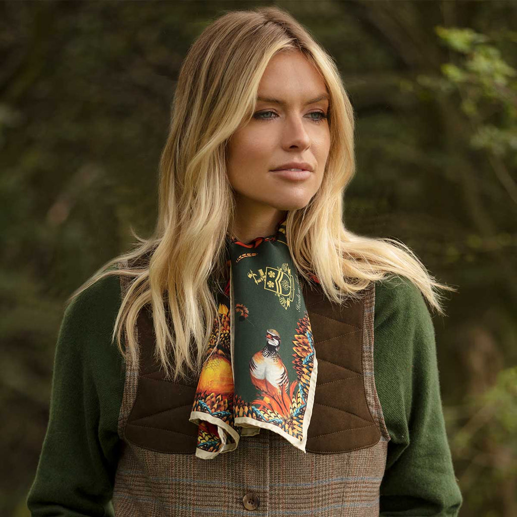 Clare Haggas Heads or Tails Khaki Narrow Silk Scarf