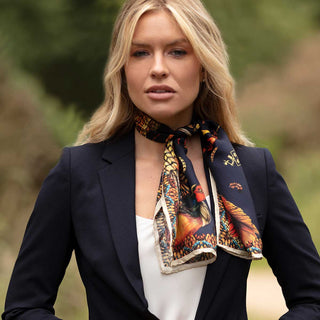 Heads or Tails Navy Narrow Silk Scarf