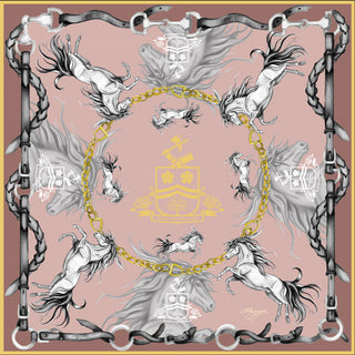 Hold Your Horses Monochrome Pink & Gold Large Square Silk Scarf