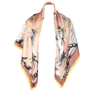 Hold Your Horses Monochrome Pink & Gold Large Square Silk Scarf