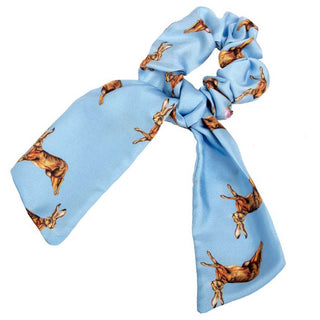 Hares Blue Medium Tail Silk Scrunchie