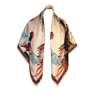 A Wing & A Prayer Champagne & Mulberry Large Square Silk Scarf